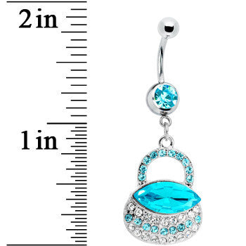 BodyCandy Aqua Gem Pretty Purse Dangle Belly Ring — detail close-up