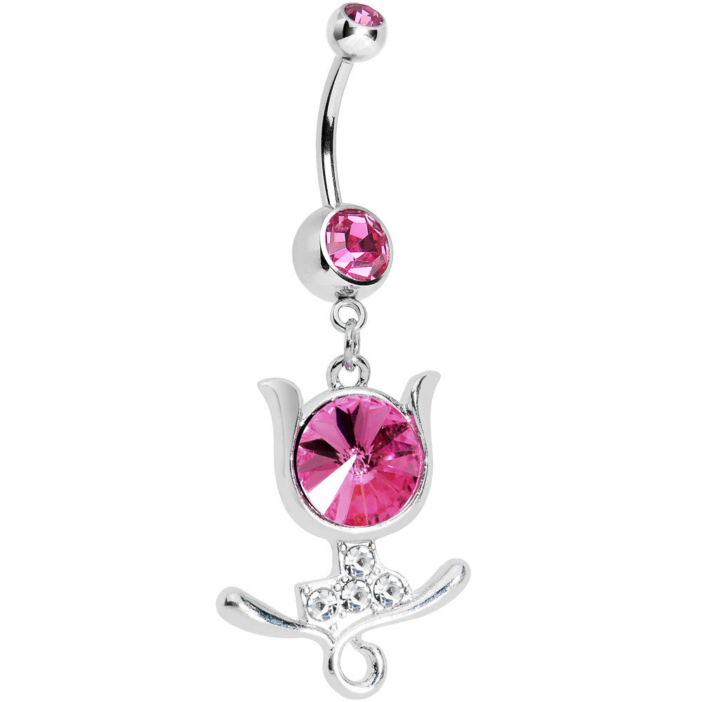 BodyCandy Pink Gem Floral Wisp Tulip Leaf Flower Belly Ring — main product shot