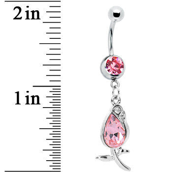BodyCandy Pink Gem Flower Bud Belly Ring — detail close-up