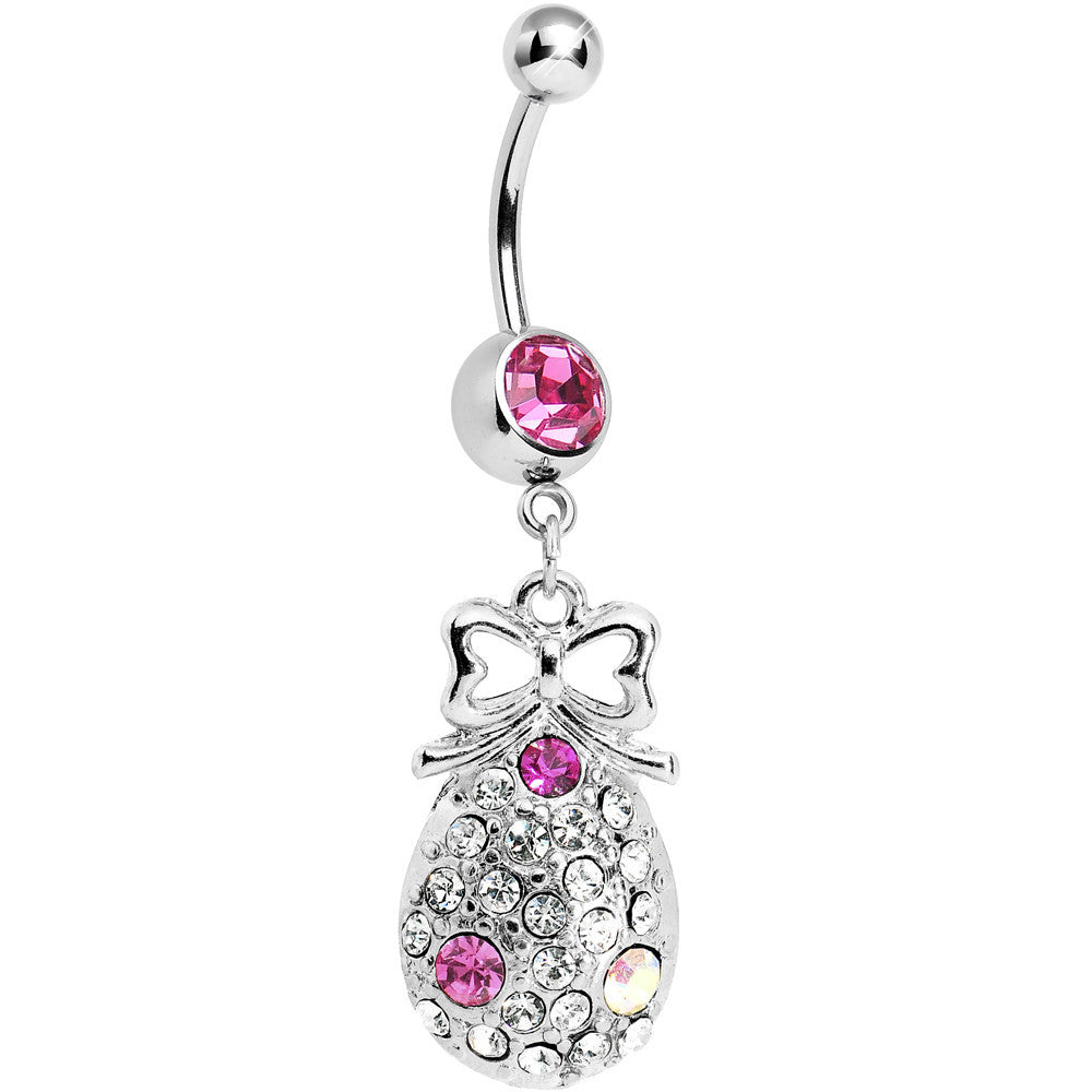 BodyCandy Pink Gem Bow and Paved Teardrop Belly Ring — main product shot