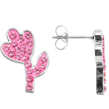 BodyCandy Pink Ferido Crystal Flower Stud Earrings — detail close-up