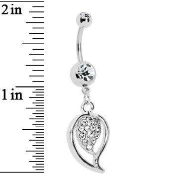 BodyCandy Crystalline Gem Stylish Paved Leaf Belly Ring — detail close-up