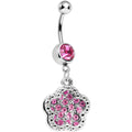 BodyCandy Pink Gem Paved Flower Dotted Line Belly Ring — main product shot