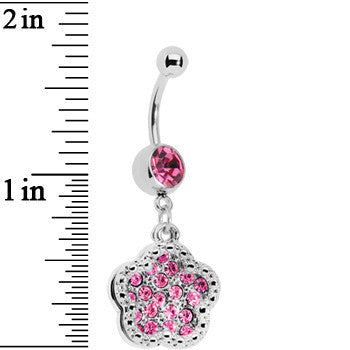 BodyCandy Pink Gem Paved Flower Dotted Line Belly Ring — lifestyle context