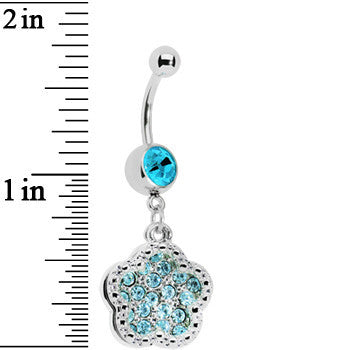 BodyCandy Aqua Gem Paved Flower Dotted Line Belly Ring — lifestyle context