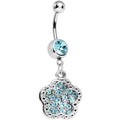 BodyCandy Aqua Gem Paved Flower Dotted Line Belly Ring — main product shot