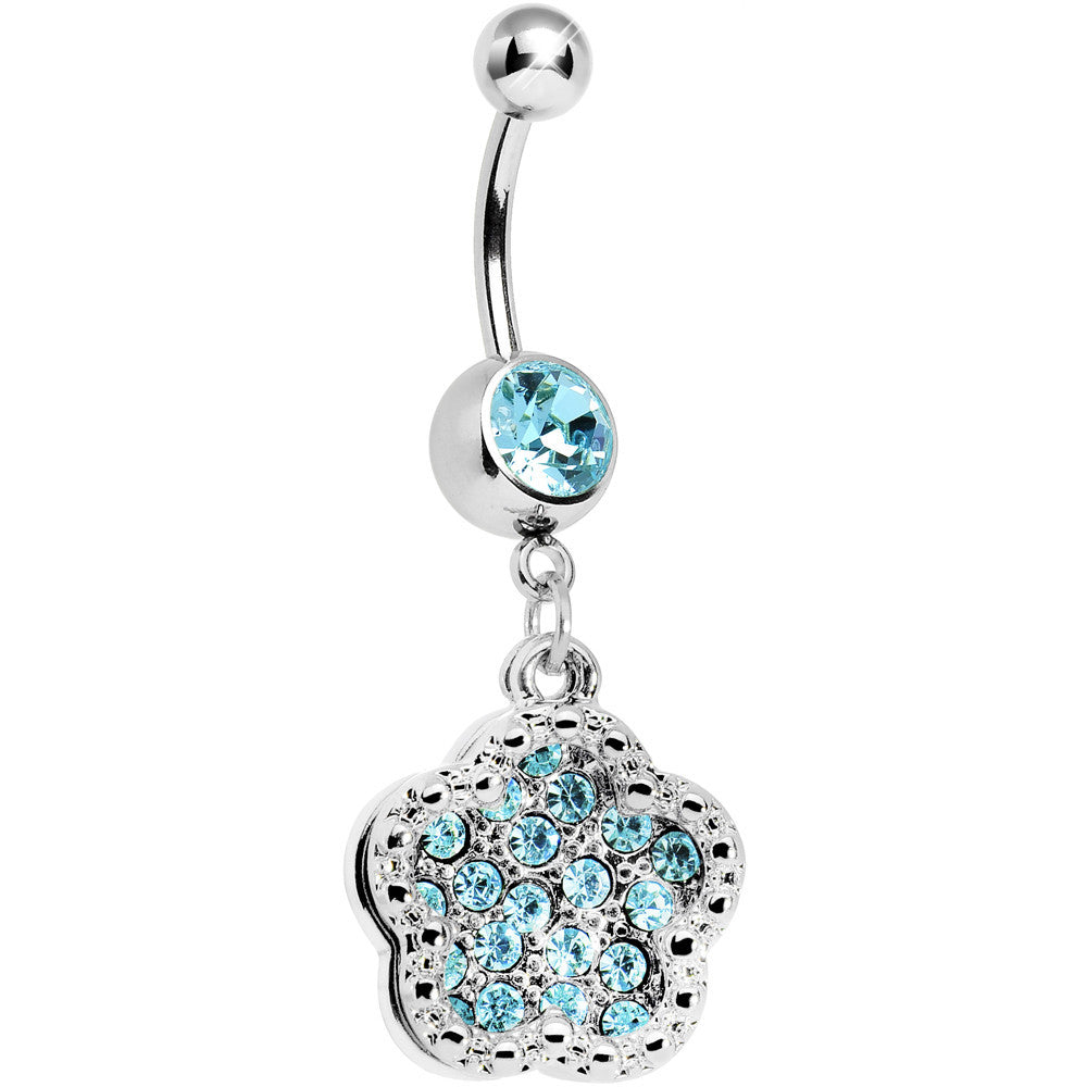 BodyCandy Aqua Gem Paved Flower Dotted Line Belly Ring — main product shot