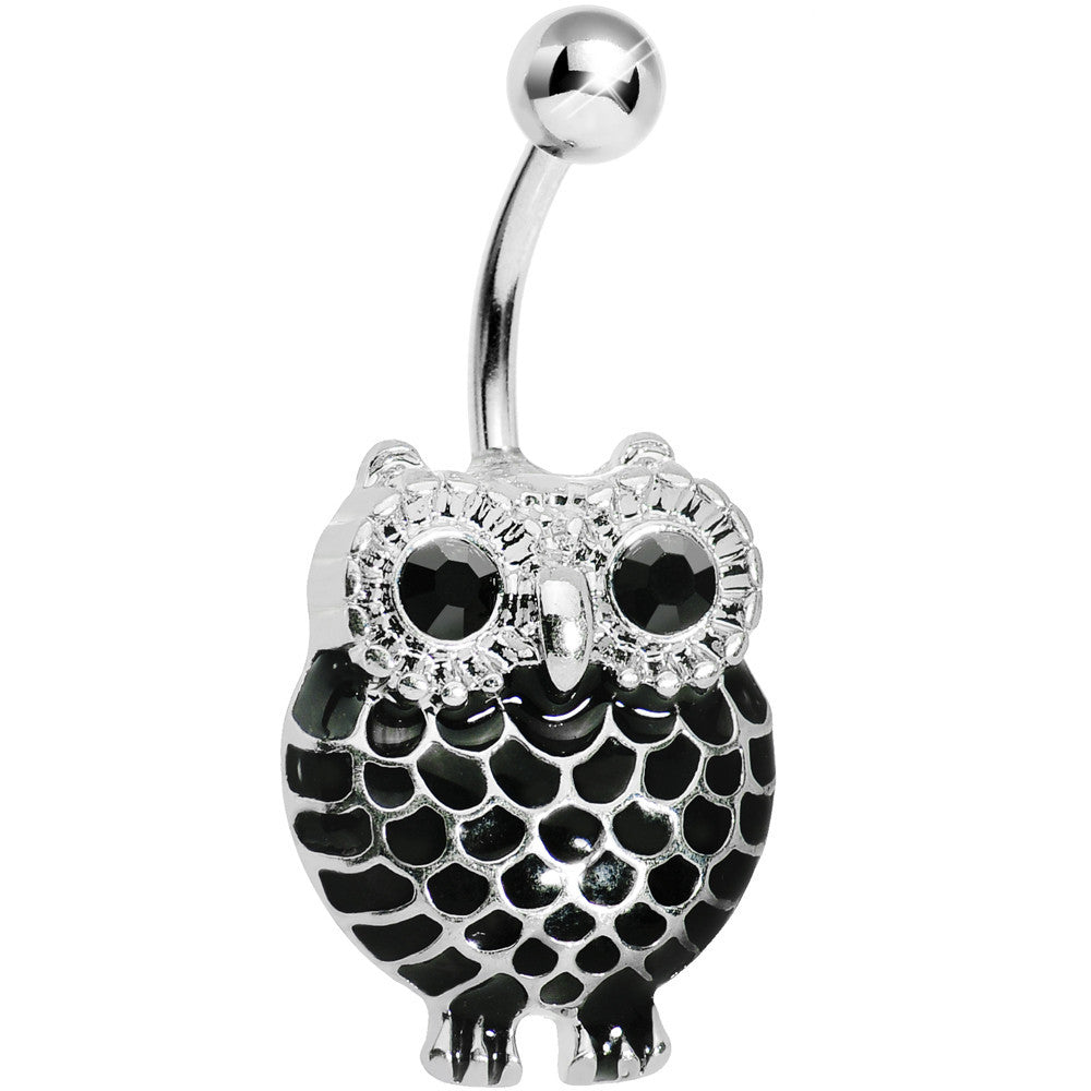 BodyCandy Black Gem Ebony Feathered Owl Belly Ring — main product shot