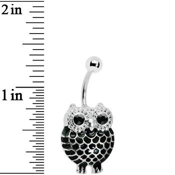 BodyCandy Black Gem Ebony Feathered Owl Belly Ring — detail close-up