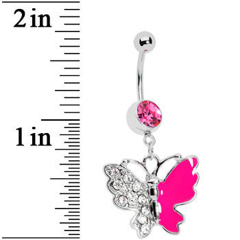 BodyCandy Pink Gem Enamel Butterfly Belly Ring — detail close-up