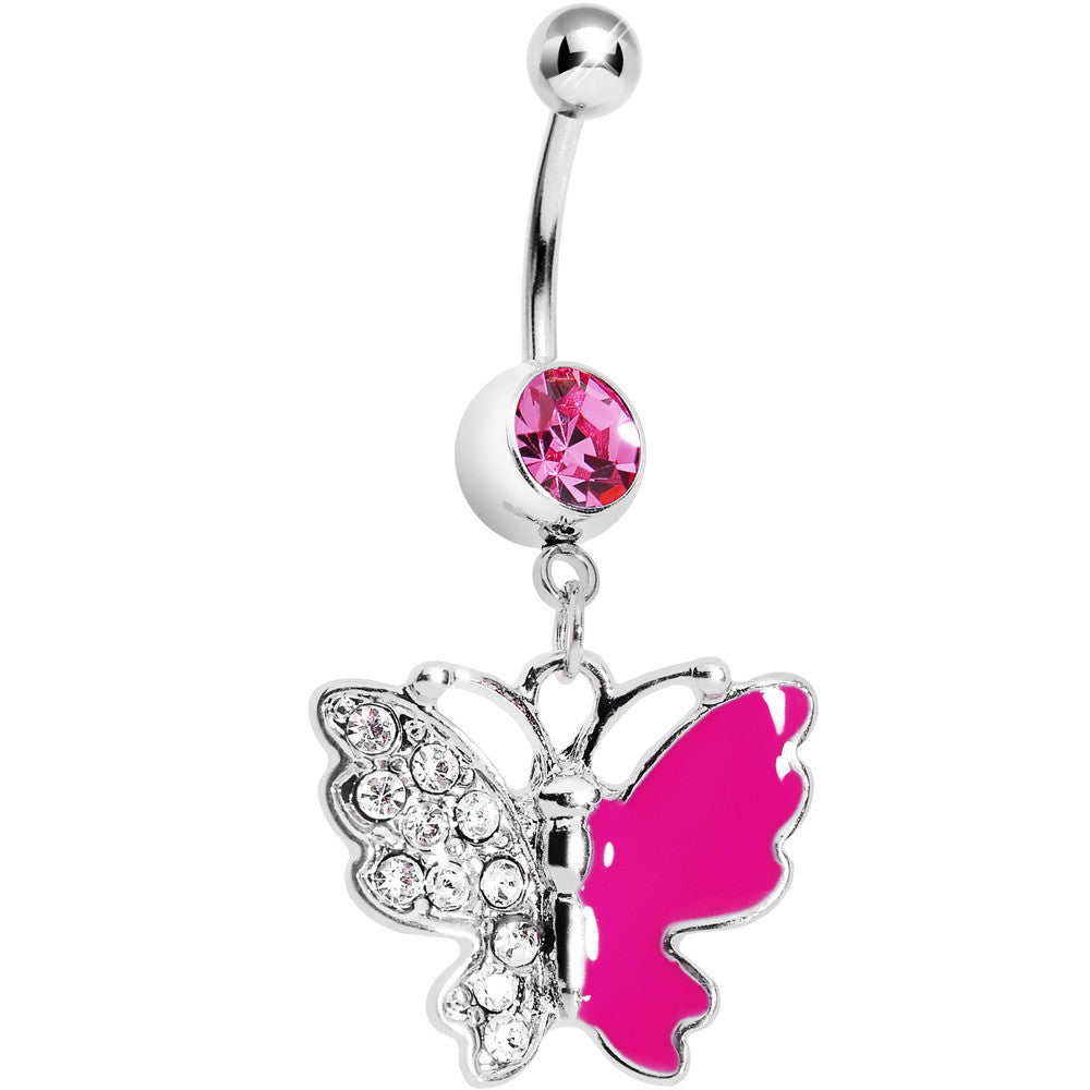 BodyCandy Pink Gem Enamel Butterfly Belly Ring — main product shot