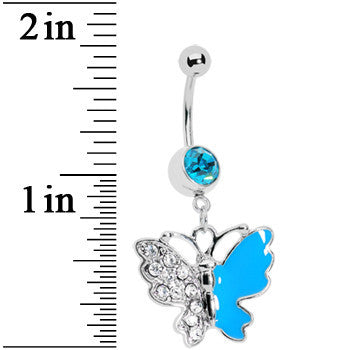 BodyCandy Blue Gem Enamel Butterfly Belly Ring — detail close-up