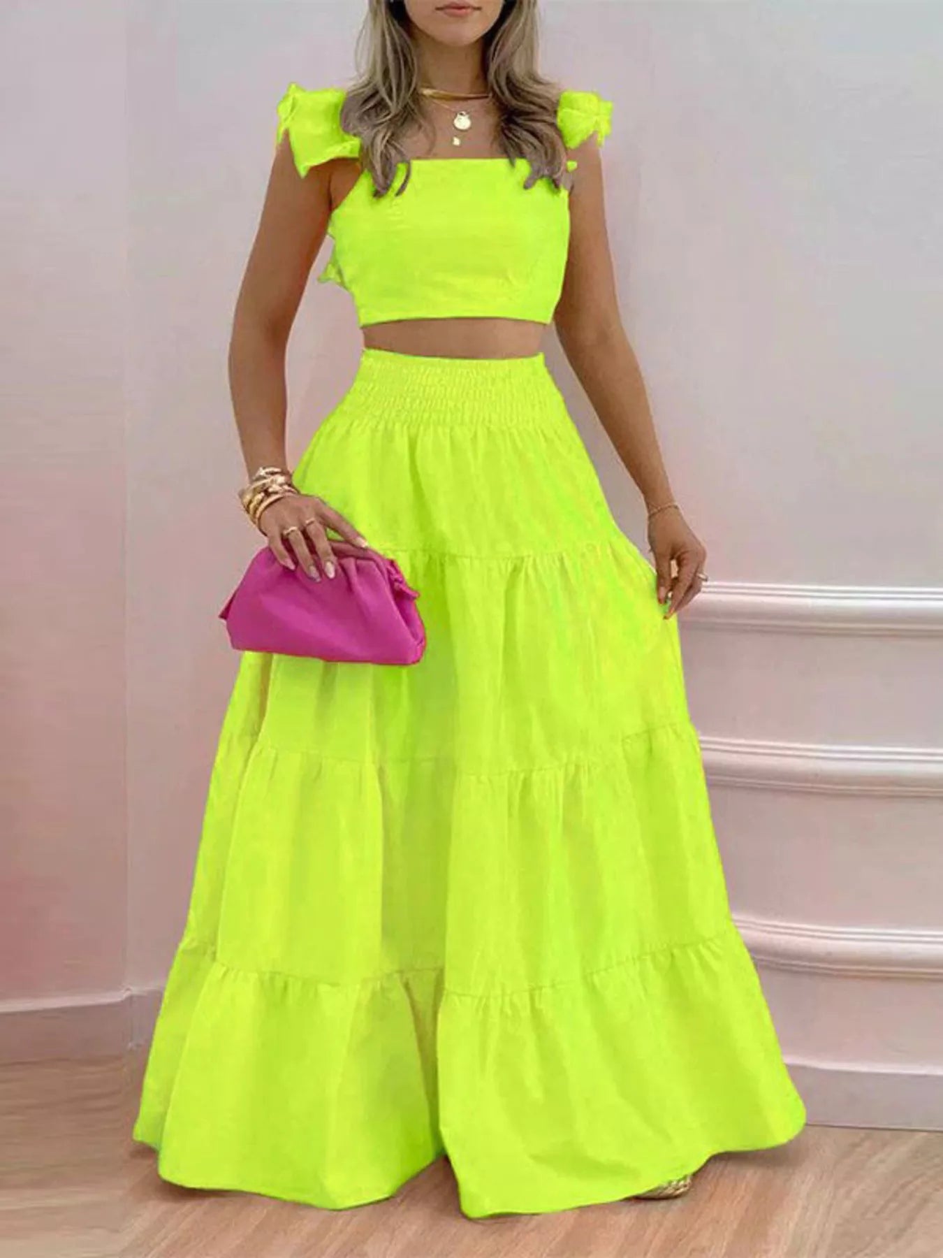 Crop Top and Tiered Maxi Skirt Set
