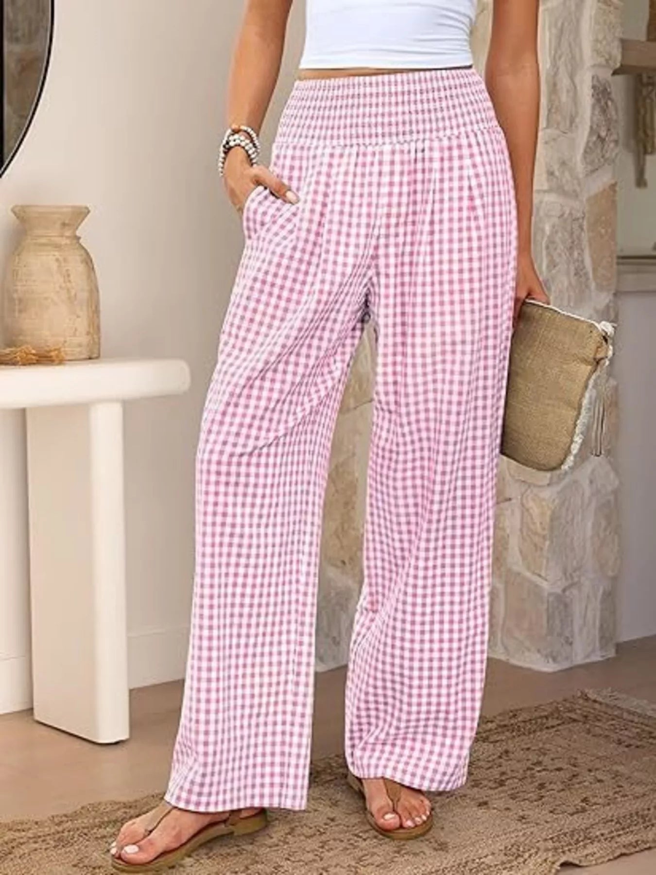Gingham Wide-Leg Pants
