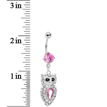 BodyCandy Sparkling Pink Gem Owl Belly Ring — detail close-up