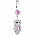 BodyCandy Sparkling Pink Gem Owl Belly Ring — main product shot