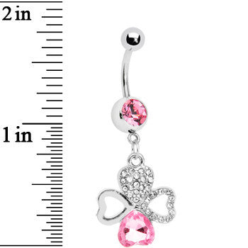 BodyCandy Pink Gem Heart Shaped Clover Belly Ring — detail close-up
