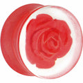 BodyCandy 18mm Clear Acrylic Red Floating Rose Flower Saddle Plug — main product shot