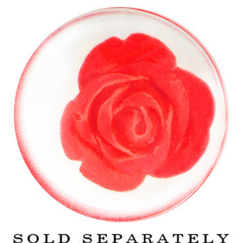 BodyCandy 18mm Clear Acrylic Red Floating Rose Flower Saddle Plug — detail close-up