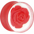 BodyCandy 20mm Clear Acrylic Red Floating Rose Flower Saddle Plug — main product shot