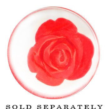 BodyCandy 20mm Clear Acrylic Red Floating Rose Flower Saddle Plug — detail close-up