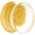 BodyCandy 18mm Clear Acrylic Yellow Floating Rose Flower Saddle Plug — main product shot