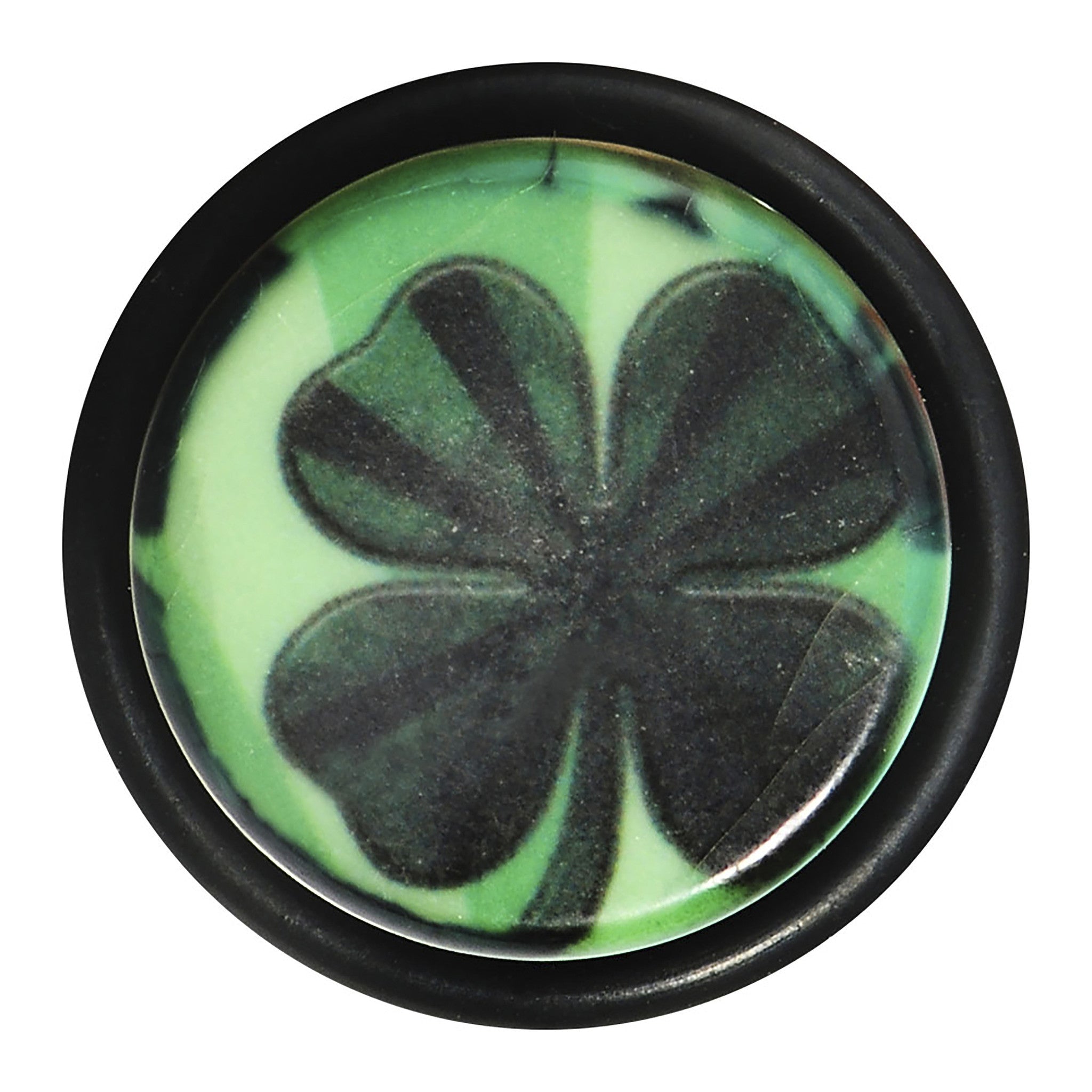 BodyCandy 5/8 Green Acrylic Four Leaf Clover Field Taper — detail close-up