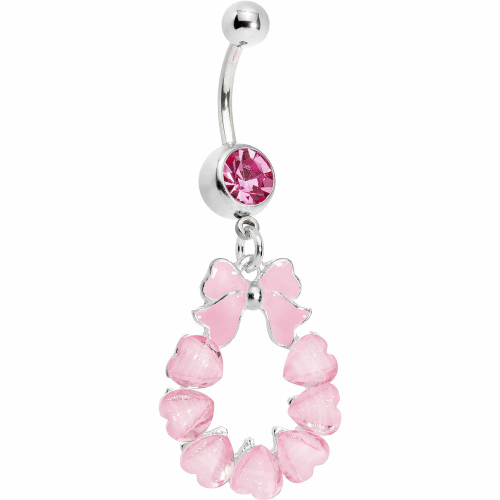 BodyCandy Pink Hearts with Ribbon Teardrop Belly Ring — main product shot