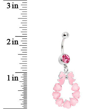 BodyCandy Pink Hearts with Ribbon Teardrop Belly Ring — detail close-up