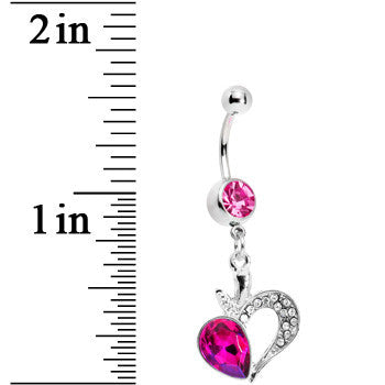 BodyCandy Pink Gem Half Hearted Heart Belly Ring — detail close-up