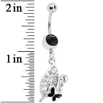 BodyCandy Crystalline Leaf Black Butterfly Belly Ring — detail close-up