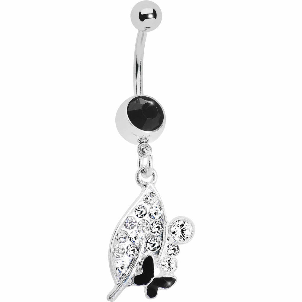 BodyCandy Crystalline Leaf Black Butterfly Belly Ring — main product shot