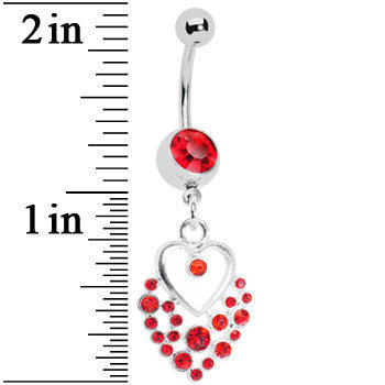 BodyCandy Dazzling Red Embellished Heart Dangle Belly Ring — detail close-up