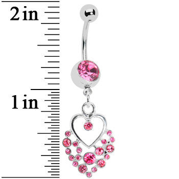 BodyCandy Dazzling Pink Embellished Heart Dangle Belly Ring — detail close-up