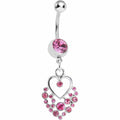 BodyCandy Dazzling Pink Embellished Heart Dangle Belly Ring — main product shot