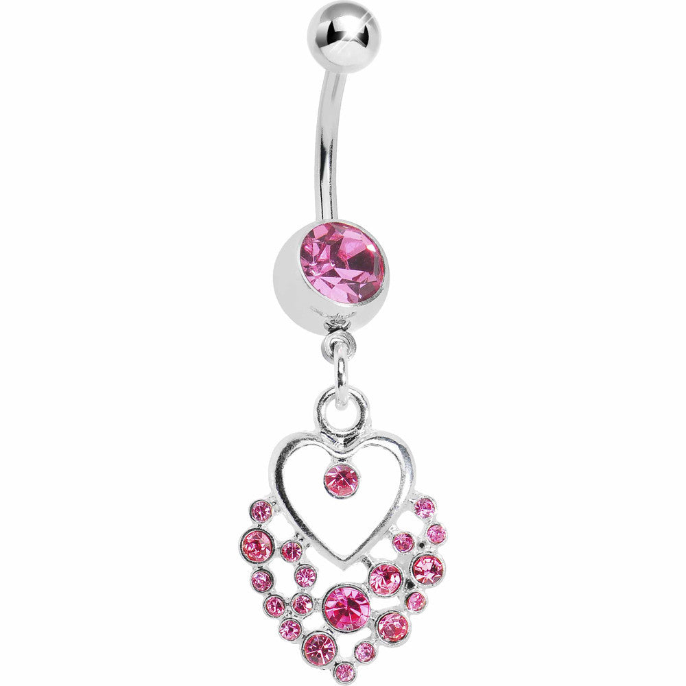 BodyCandy Dazzling Pink Embellished Heart Dangle Belly Ring — main product shot