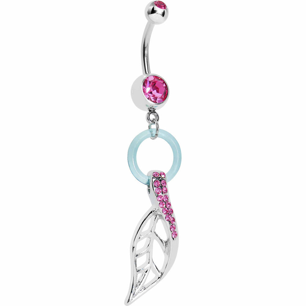 BodyCandy Pink Gem Single Leaf Dangle Belly Ring — main product shot