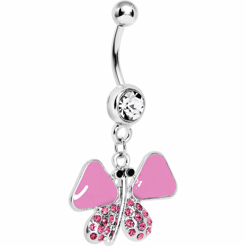 BodyCandy Pink Enamel Jeweled Butterfly Dangle Belly Ring — main product shot