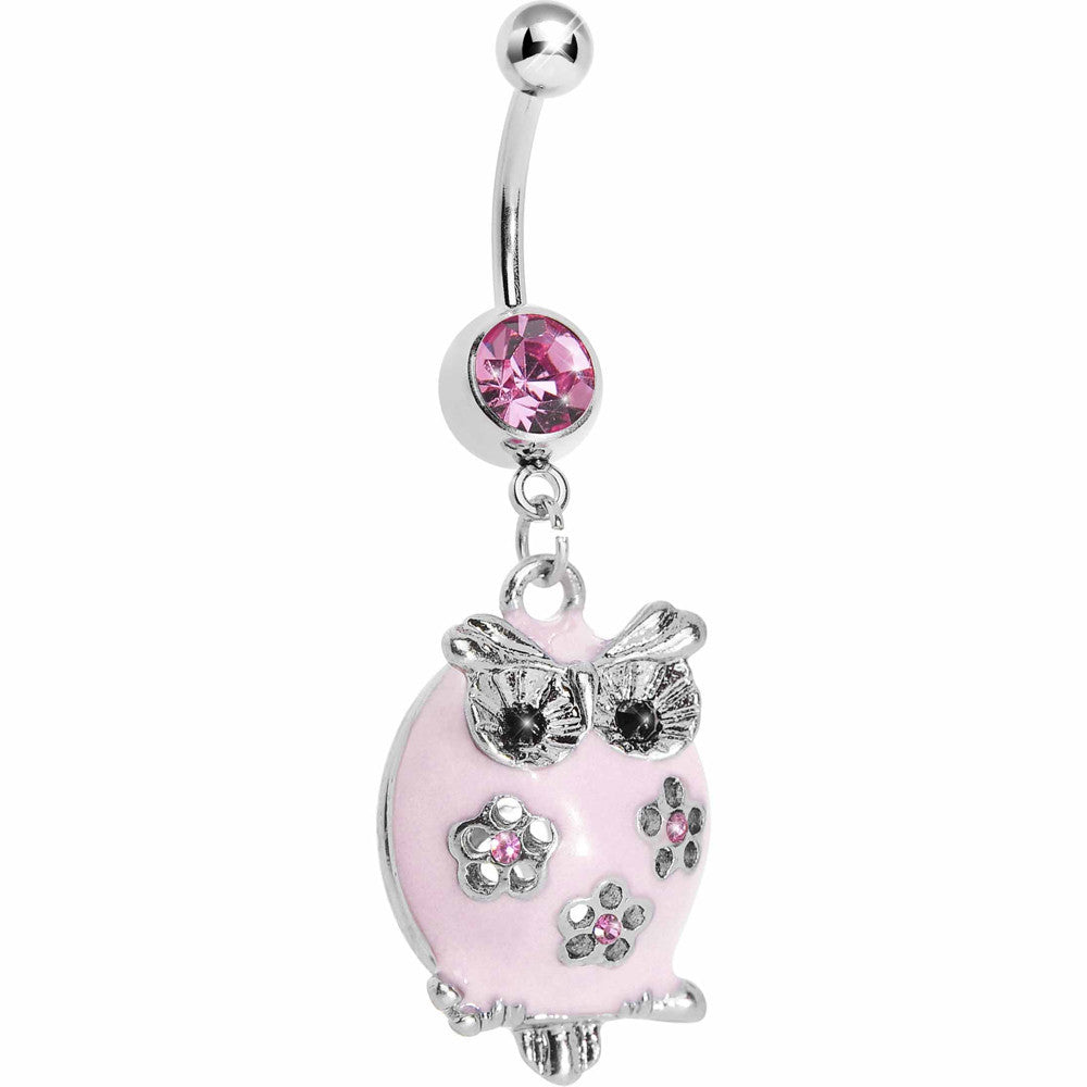 BodyCandy Pretty Pink Whimsical Owl Belly Ring — main product shot