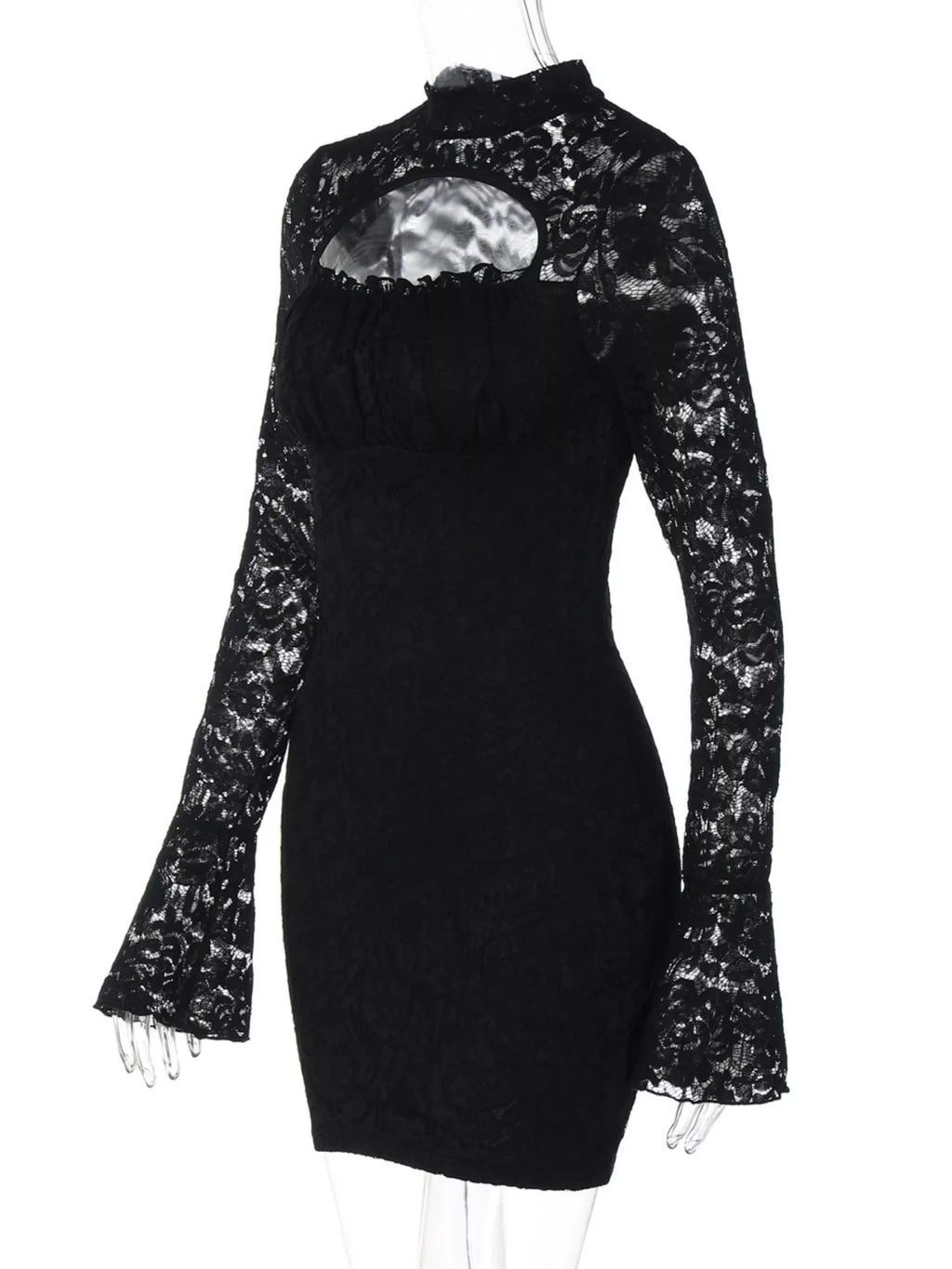 Lace Cut-out Long Sleeve Mini Dress