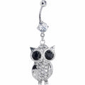 BodyCandy Crystalline Black Gem Owl Dangle Belly Ring — main product shot