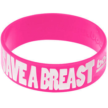 BodyCandy Pink White Take a Test, Save a Breast Awareness for Breast Cancer Bracelet — detail close-up