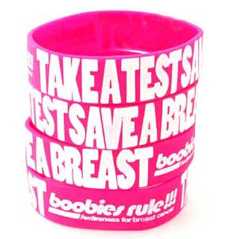 BodyCandy Pink White Take a Test, Save a Breast Awareness for Breast Cancer Bracelet — side view