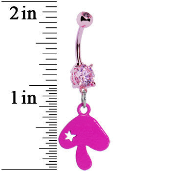 BodyCandy Pink Gem Mushroom Dangle Belly Ring — detail close-up