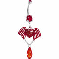 BodyCandy Red Winged Heart Teardrop Gem Dangle Belly Ring — main product shot