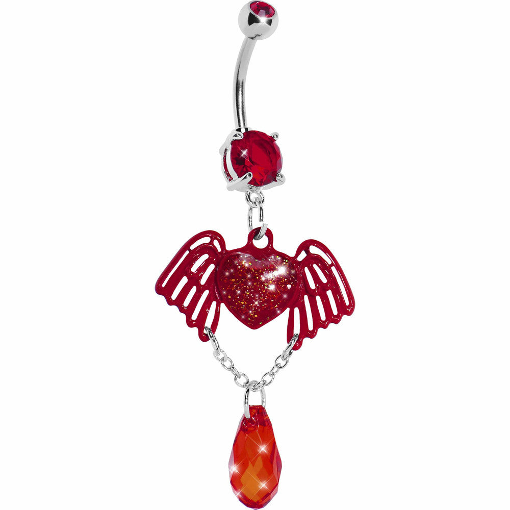 BodyCandy Red Winged Heart Teardrop Gem Dangle Belly Ring — main product shot