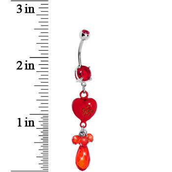 BodyCandy Red Gem Teardrop Heart Dangle Belly Ring — detail close-up