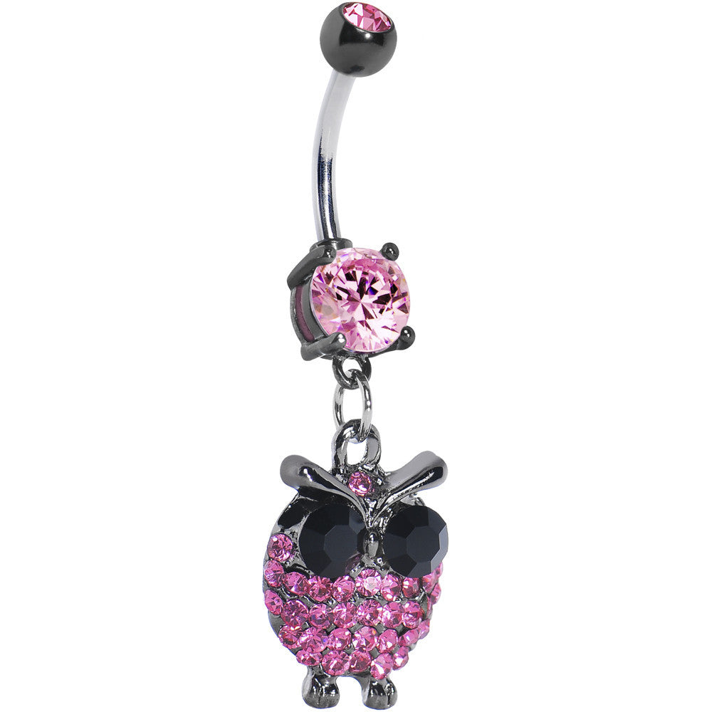 BodyCandy Pink Gem Paved Owl Dangle Belly Ring — main product shot