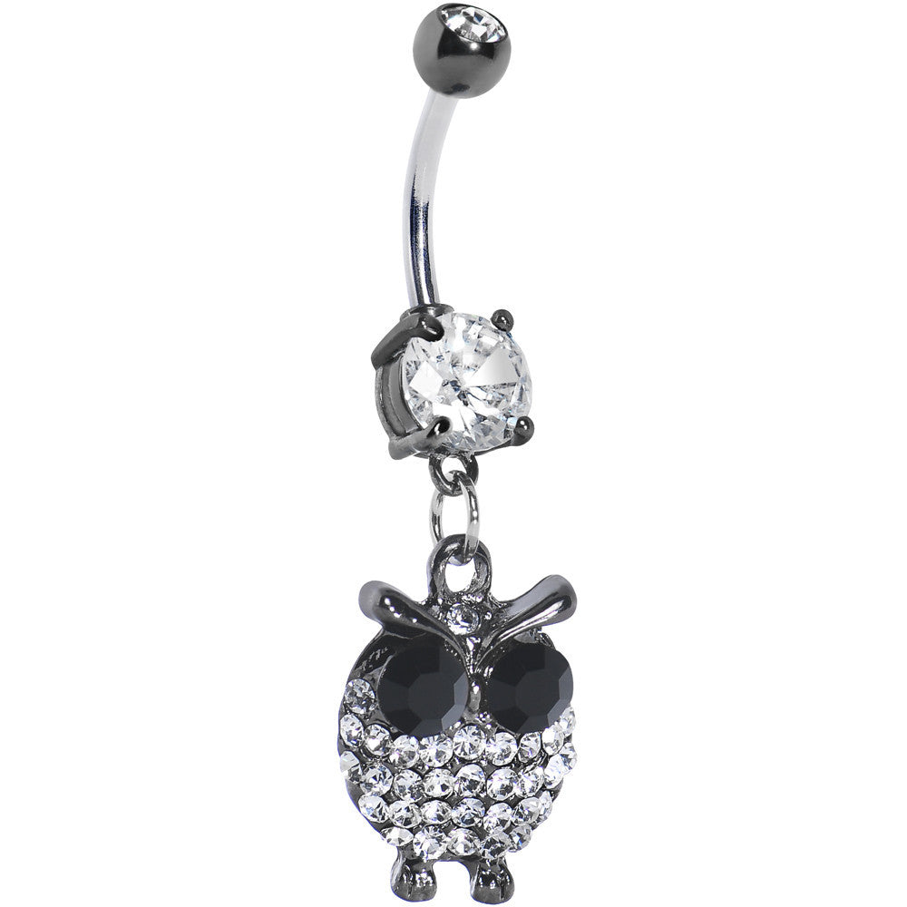 BodyCandy Clear Gem Paved Owl Dangle Belly Ring — main product shot