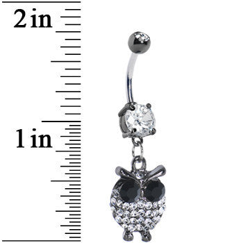 BodyCandy Clear Gem Paved Owl Dangle Belly Ring — detail close-up